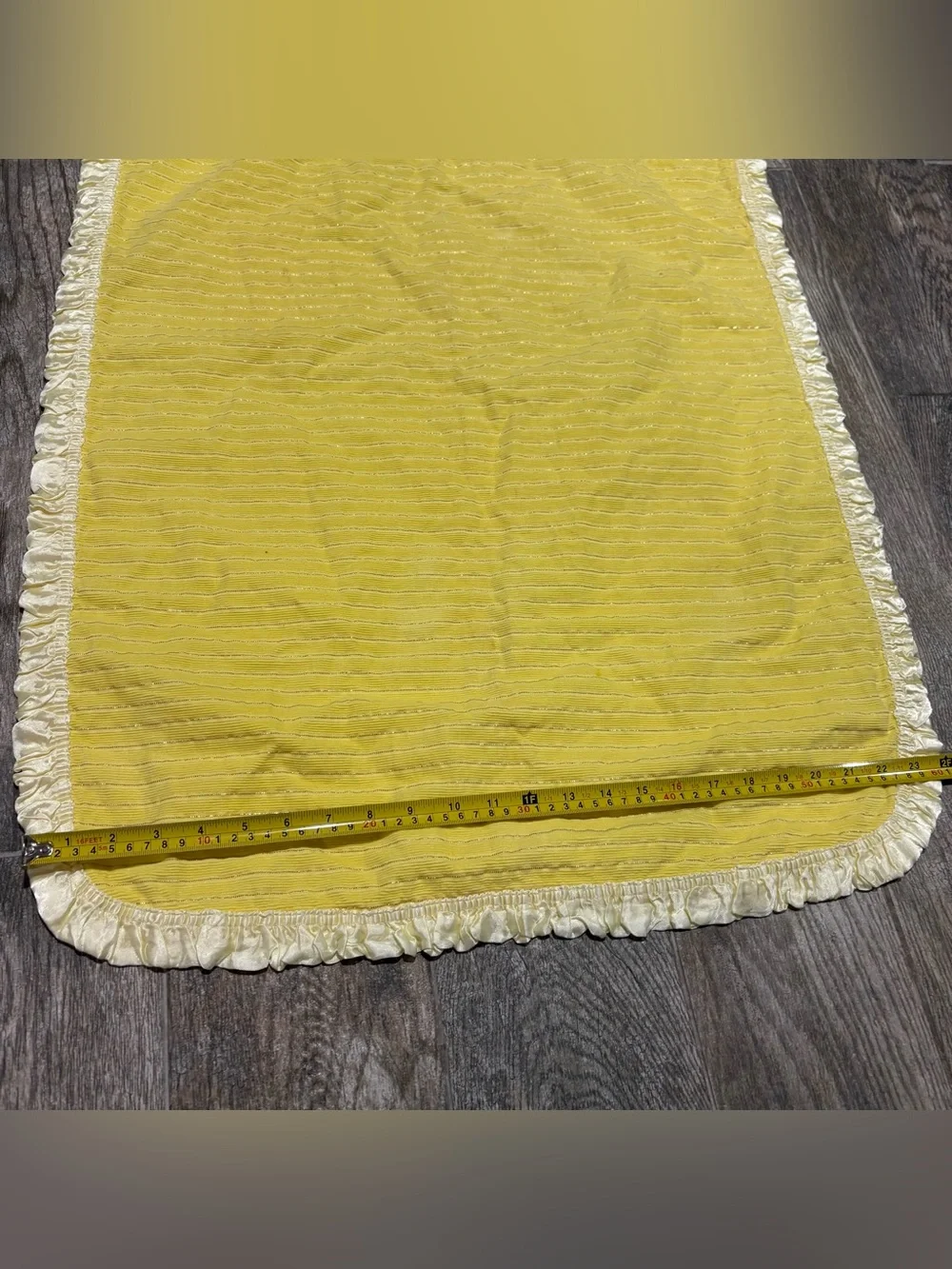 Vtg Handmade Baby Blanket W/ Pillowcase Yellow Satin Trim & Backing Gold Stripe